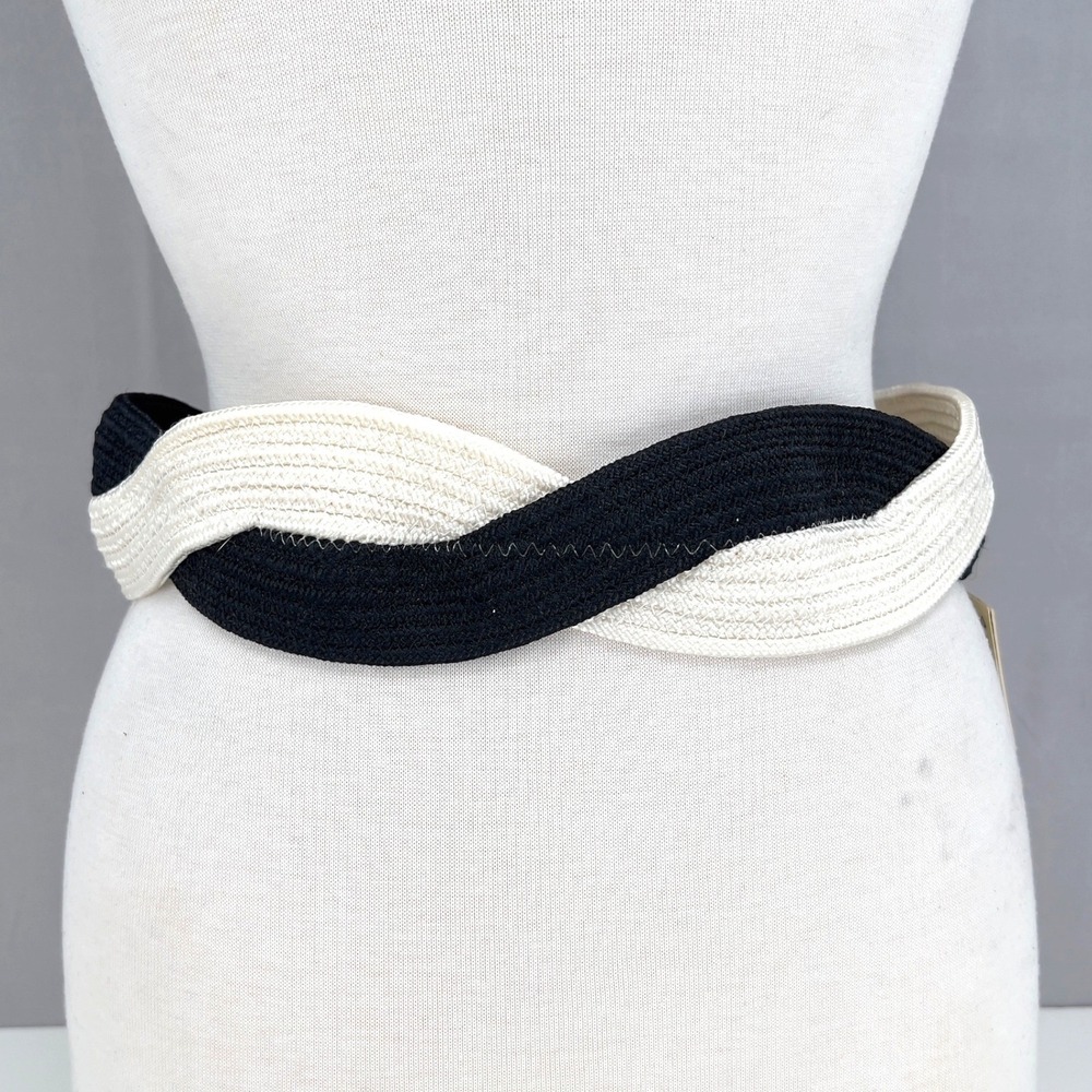 Gitano M/L Womens Wide Braided Belt Black Cream Woven Vintage Vintage 80s NWT